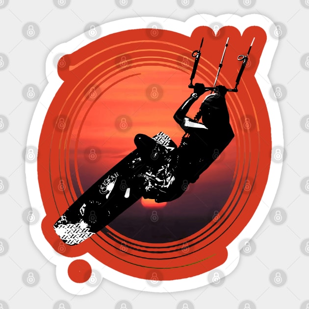 Kitesurf Action Artistic Kitesurfer Silhouette Sunset Sticker by taiche